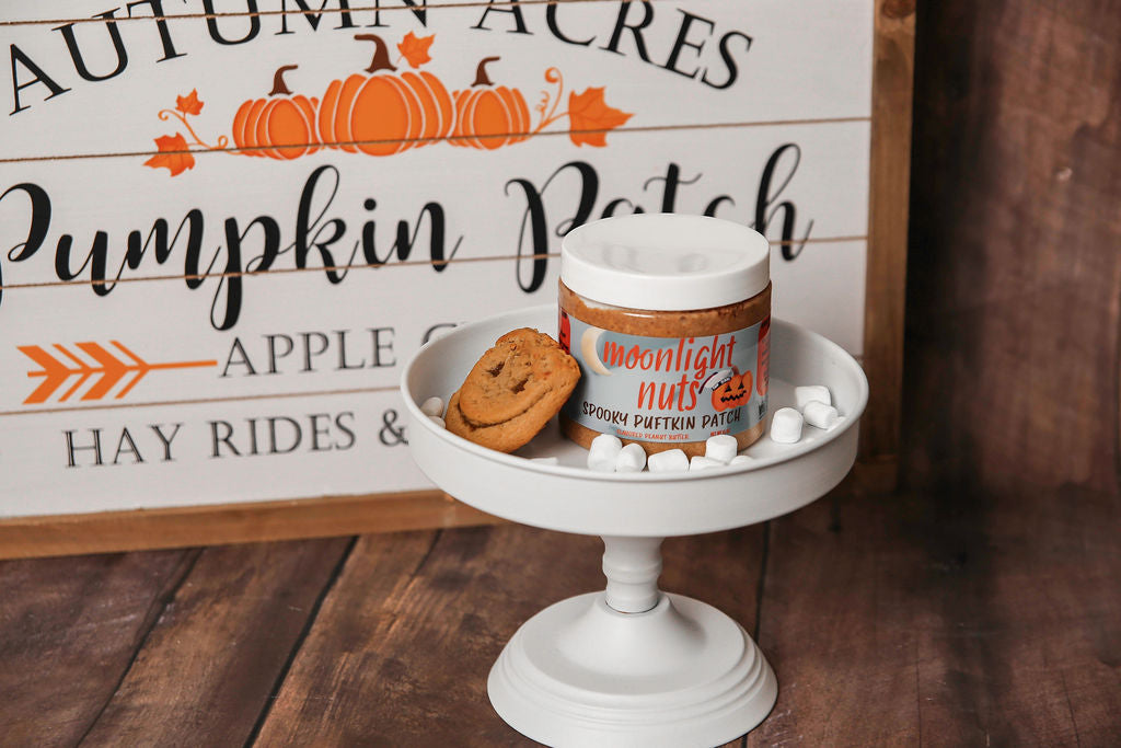 White chocolate pumpkin spice peanut butter with cookie base