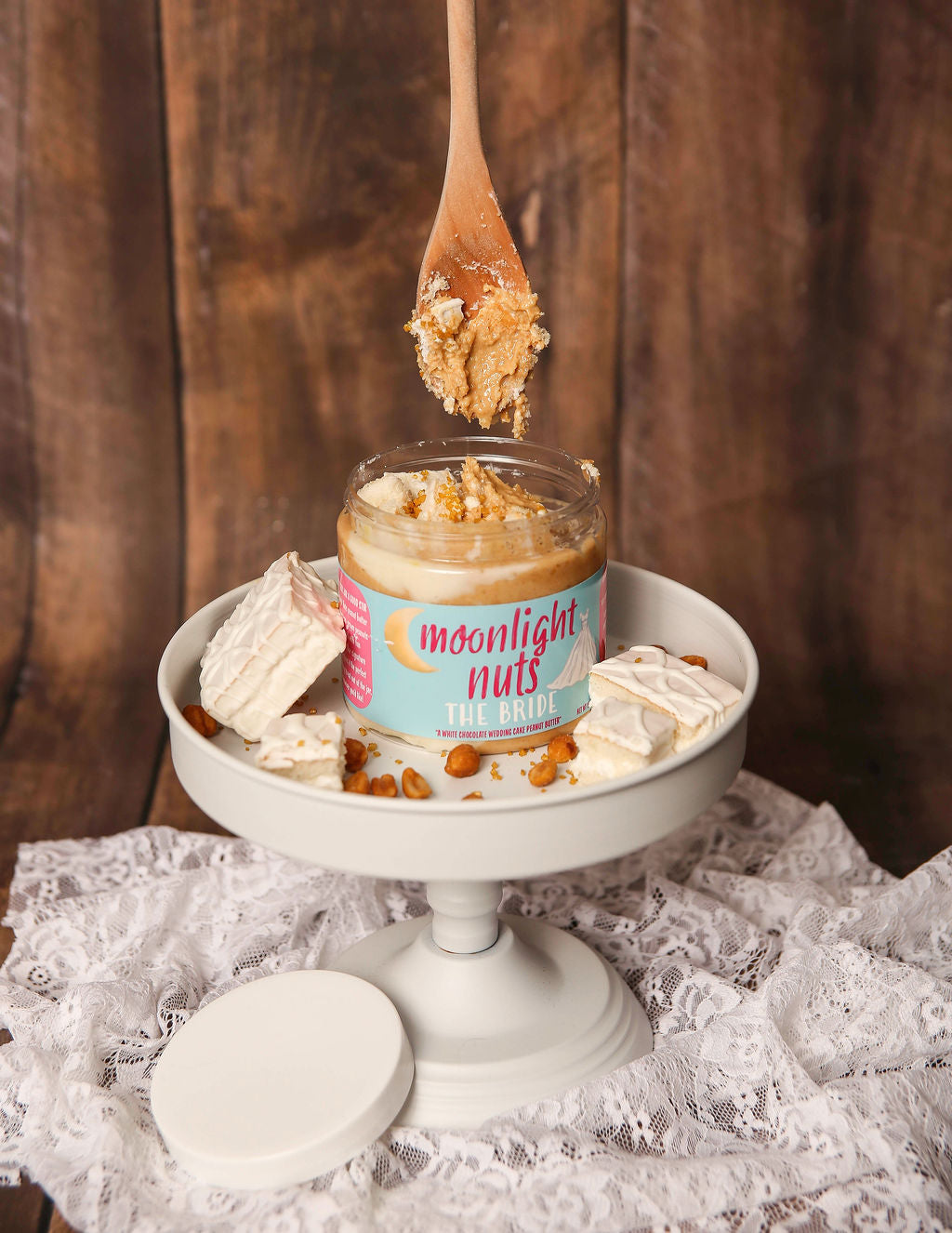 White chocolate peanut butter with wedding cake chunks