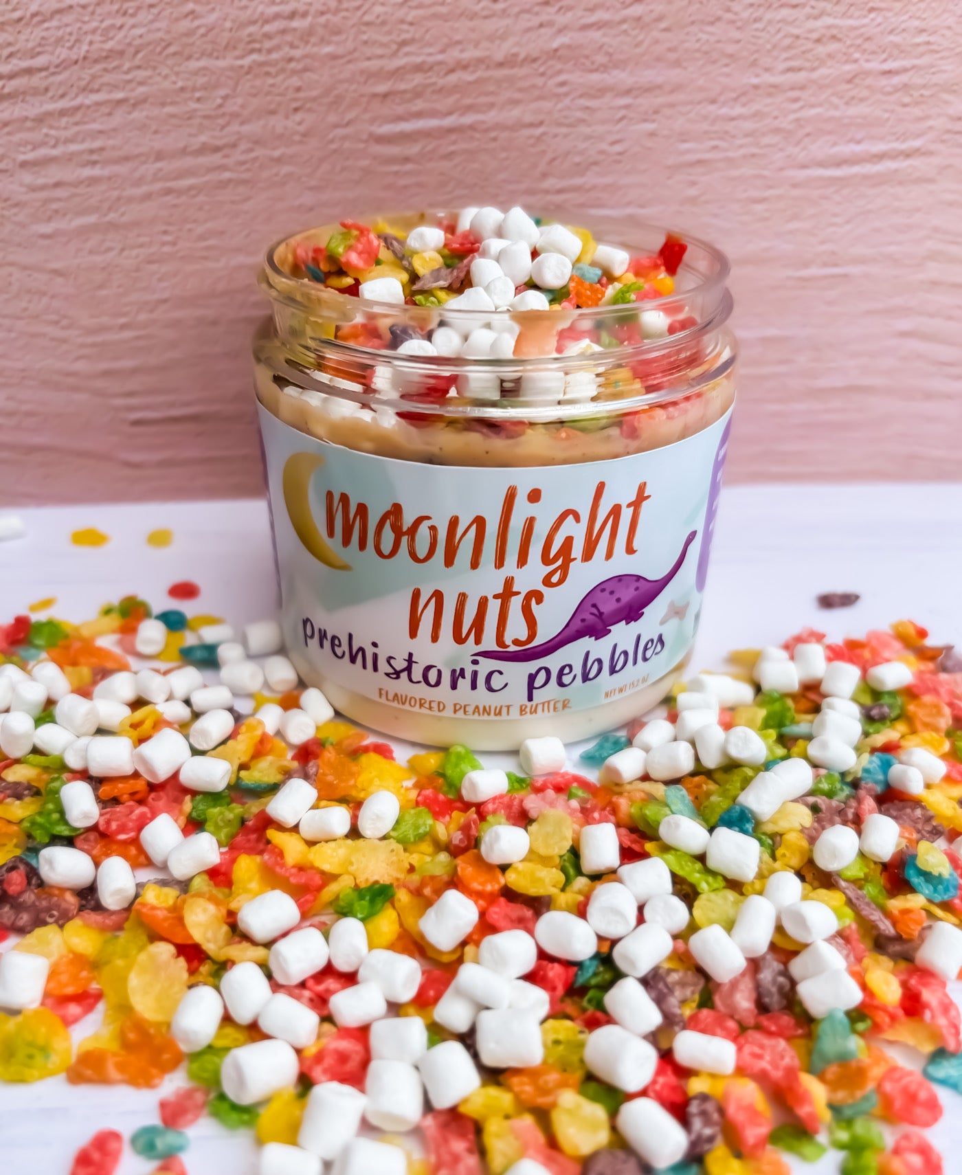 Prehistoric Pebbles white chocolate peanut butter with Fruity Pebbles cereal and marshmallows