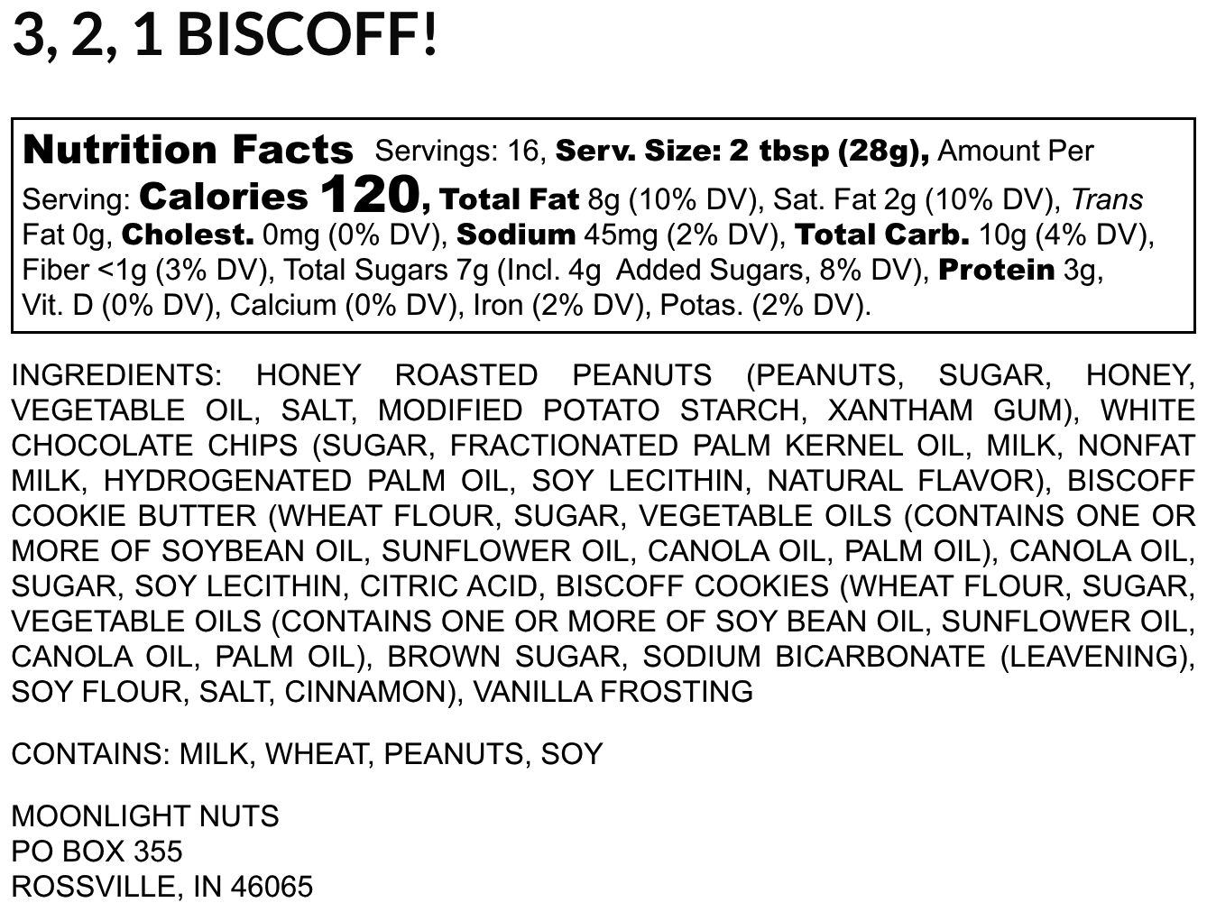 Nutrition facts and ingredients list for a Biscoff product on a white background