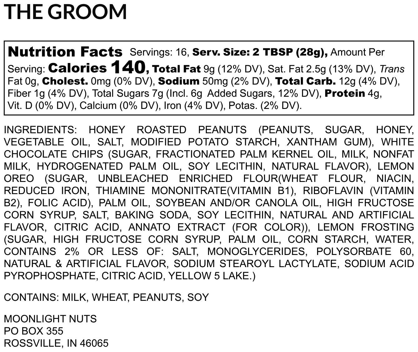 Limited edition Lemon Oreo peanut butter flavor by Moonlight Nuts Nutrition facts