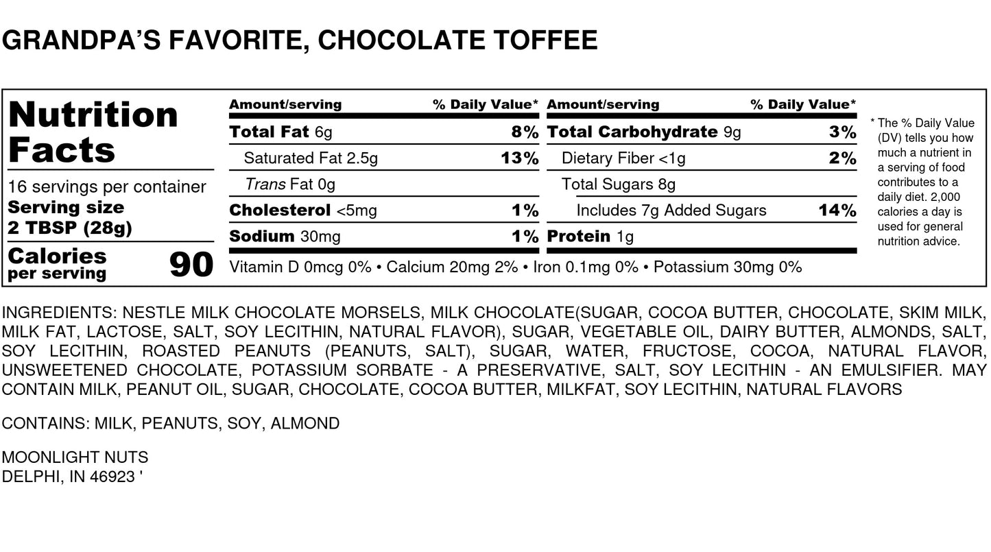 Limited edition Halloween flavor Creepy Choo Choo Crunch by Moonlight Nuts Nutrition facts