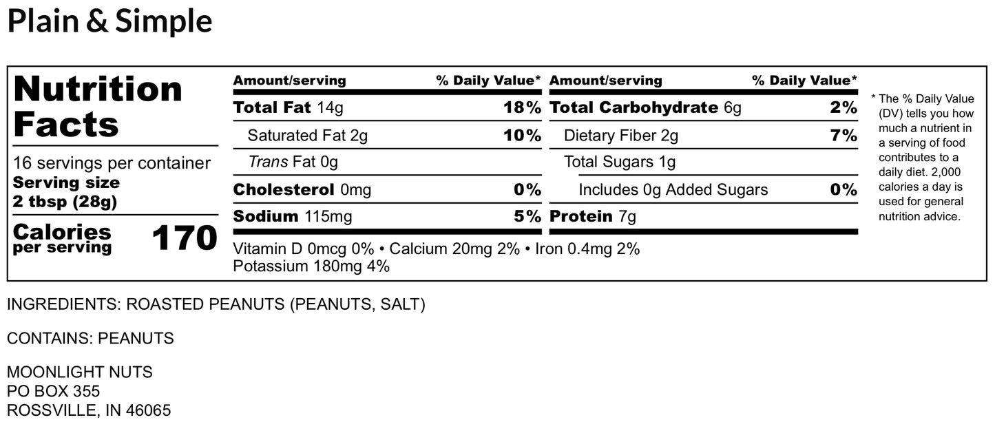 Nutrition facts for salted roasted peanut butter