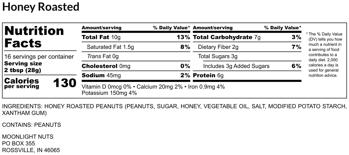 Nutrition facts for honey roasted peanut butter