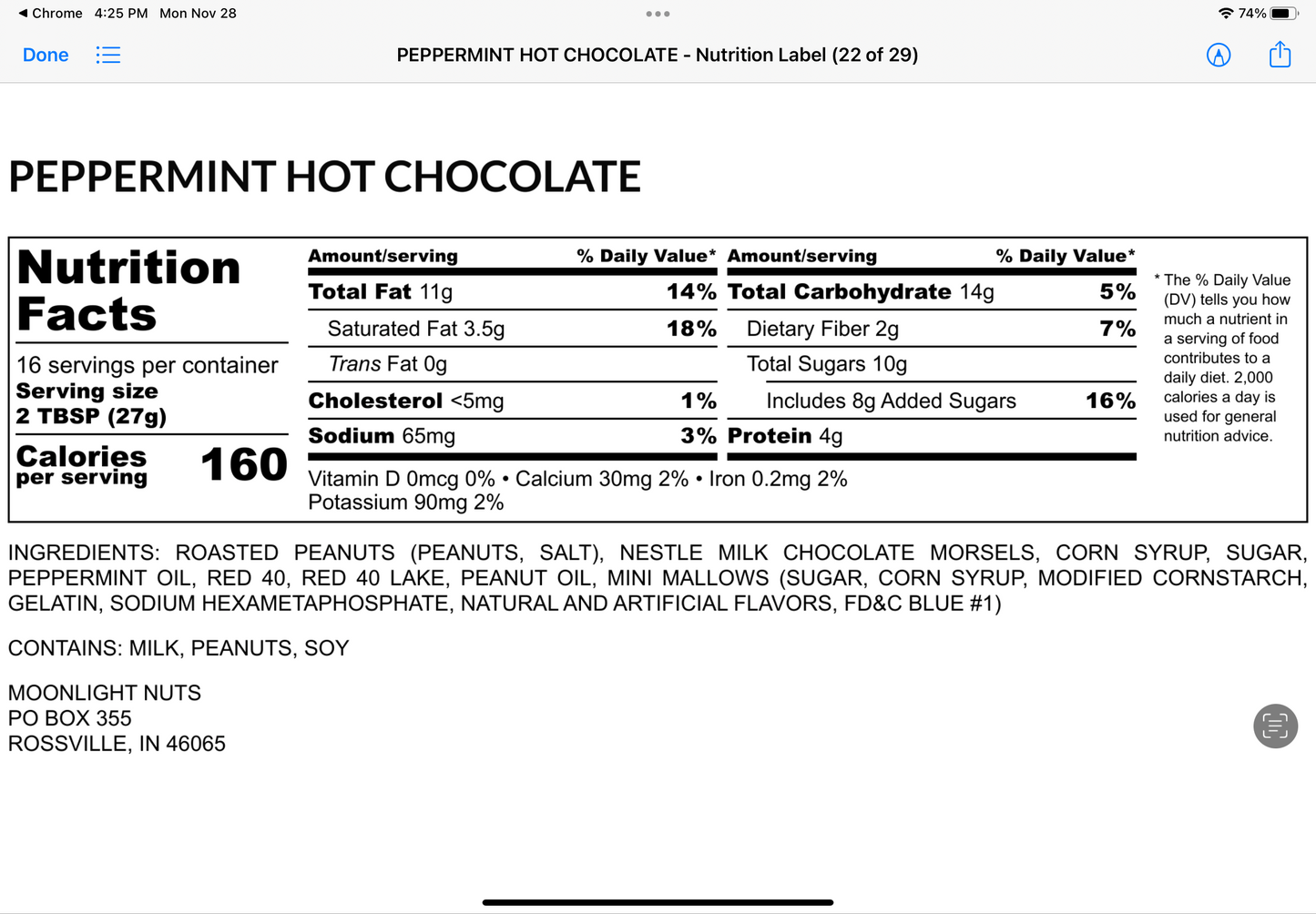 Peppermint Hot Chocolate- Flavored Peanut Butter