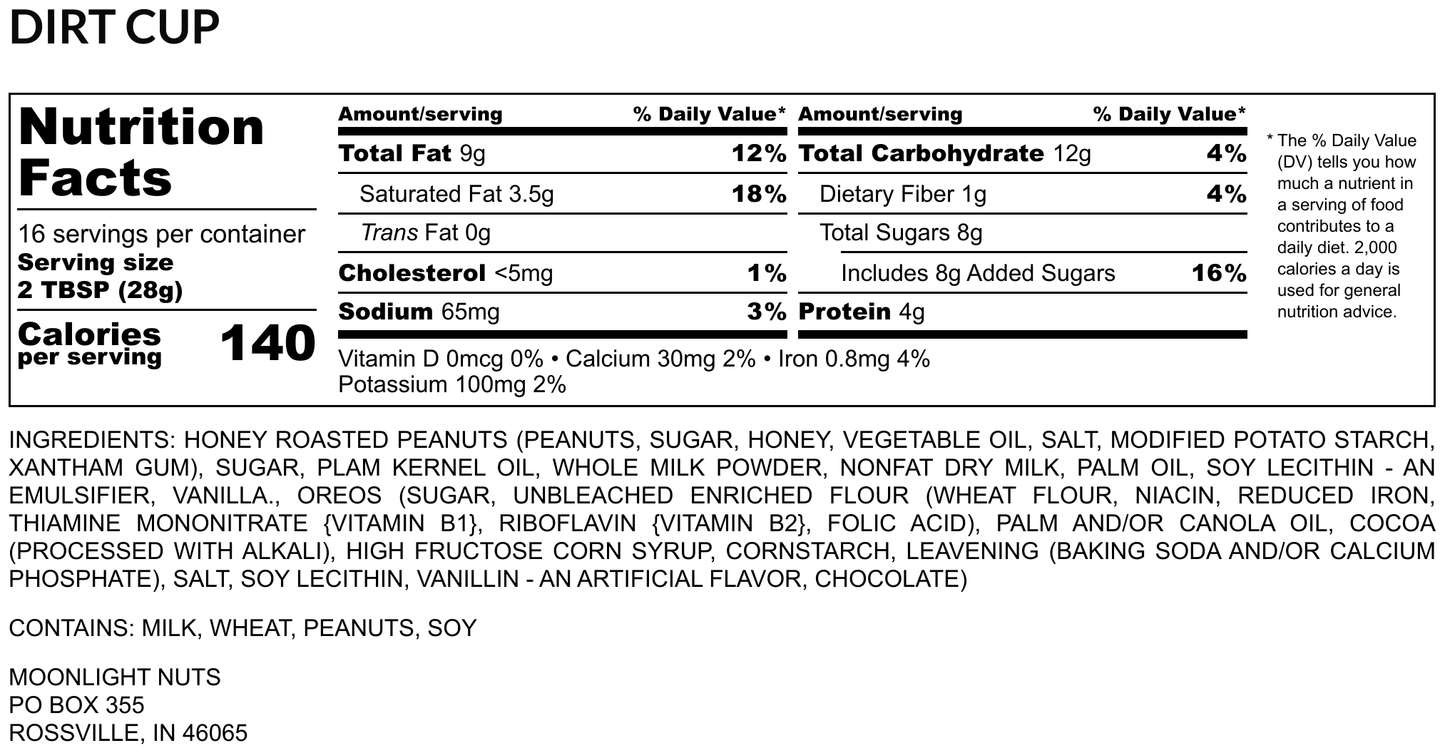 Nutrition facts for white chocolate Oreo peanut butter