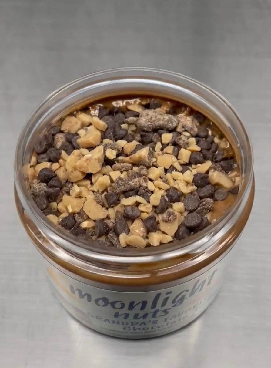 Top view of moonlight nuts chocolate toffee flavor