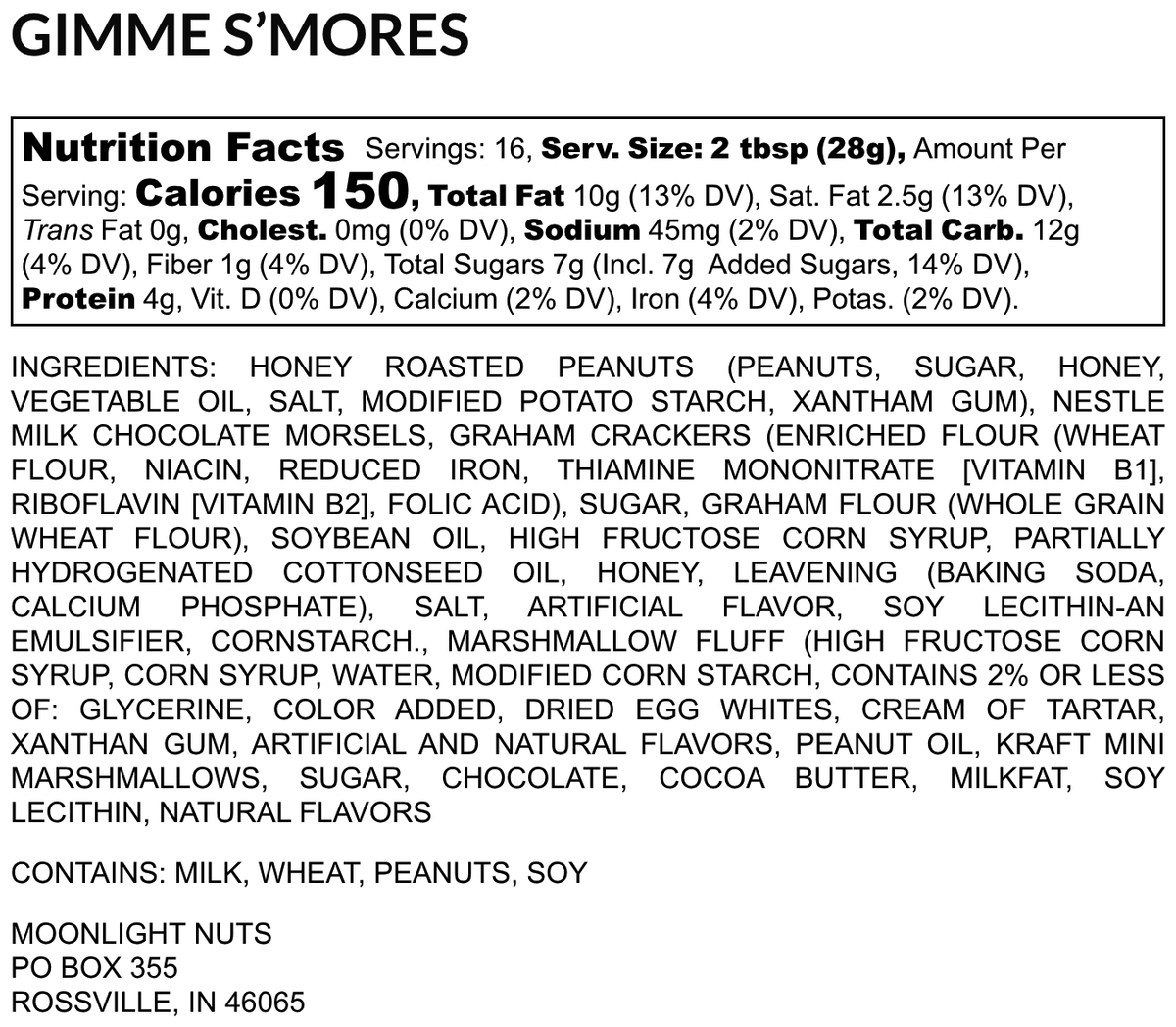 Nutrition facts for moonlight nuts gimme s’more