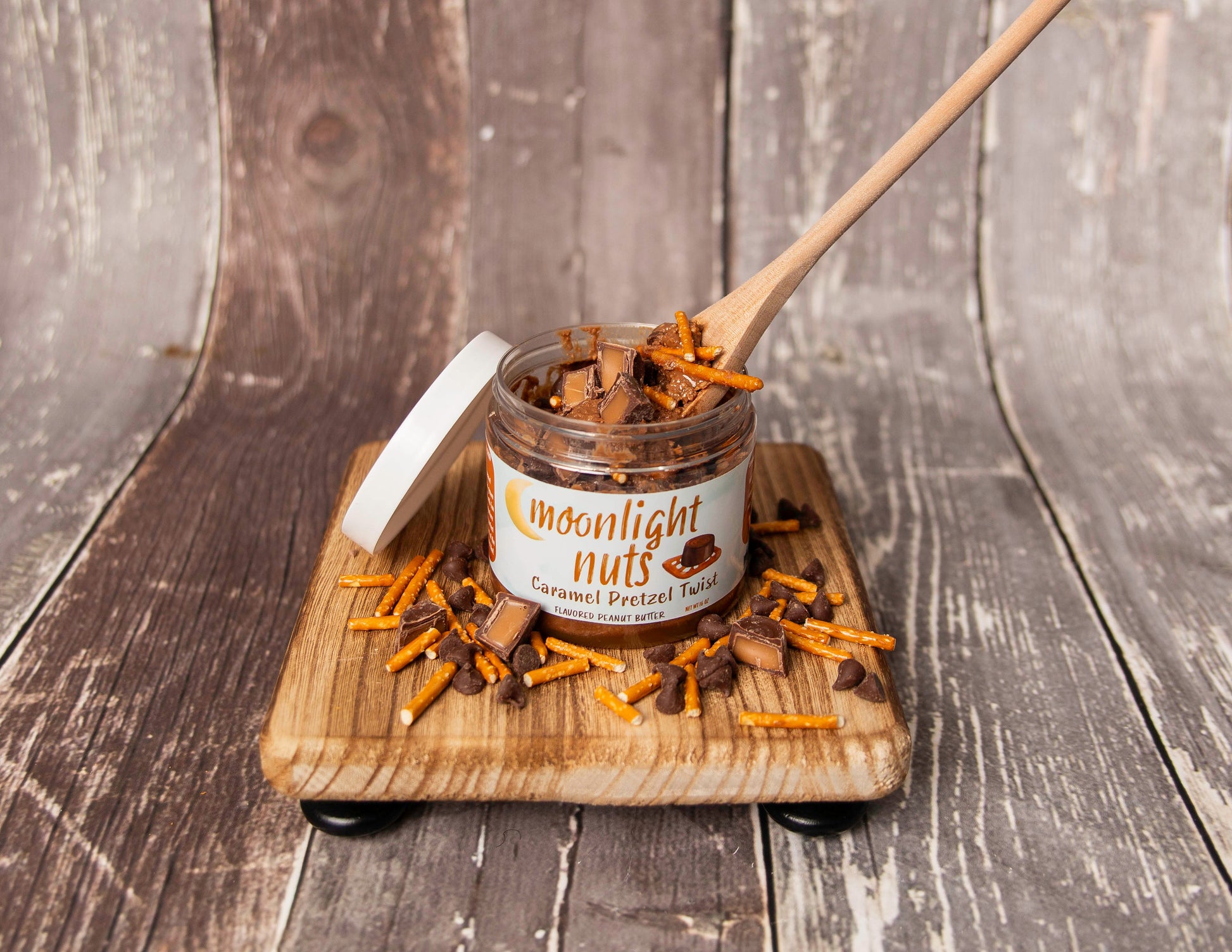 Moonlight nuts caramel pretzel twist peanut butter with milk chocolate peanut butter, Rolos, and chopped pretzels