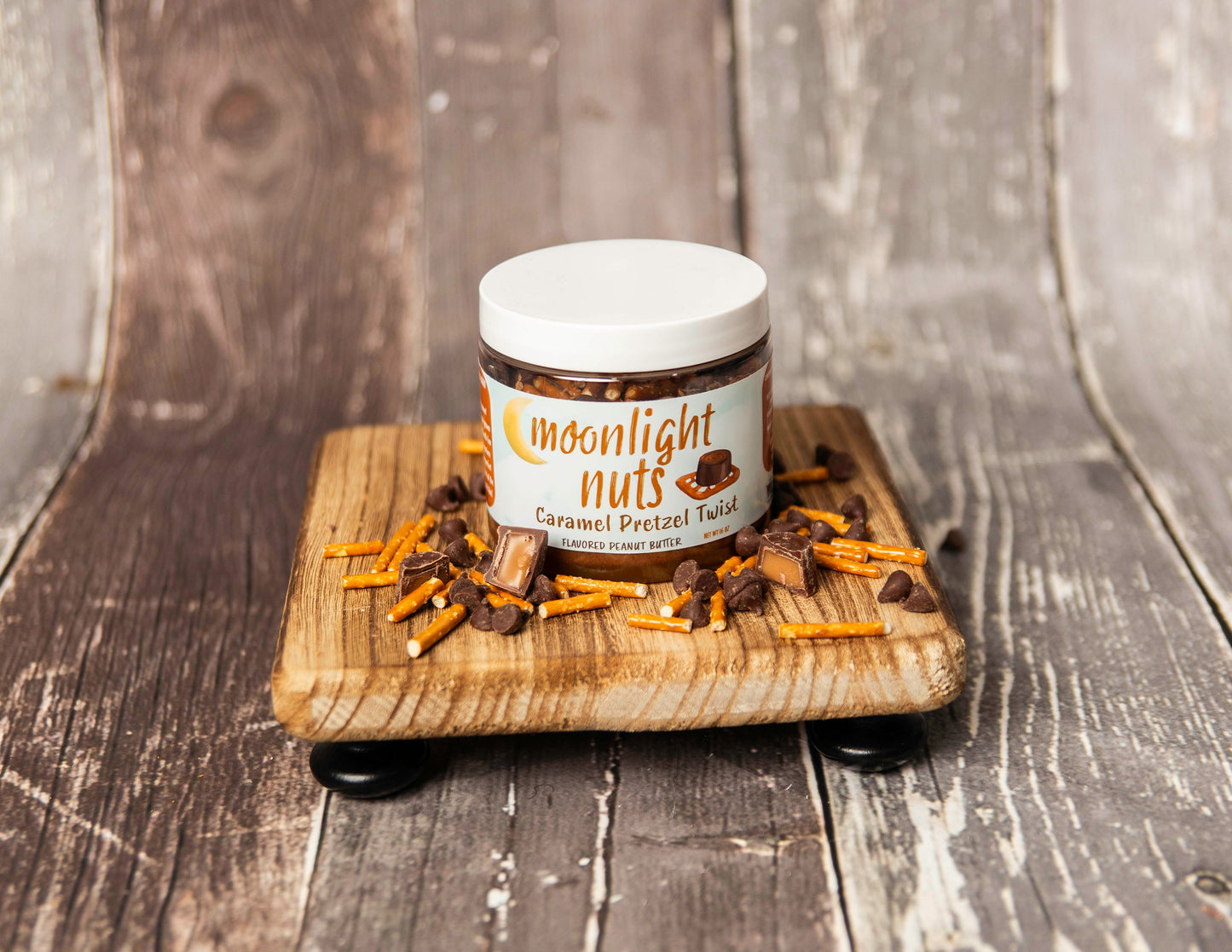 Moonlight nuts caramel pretzel twist peanut butter jar