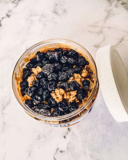 Granola and dried blueberry peanut butter