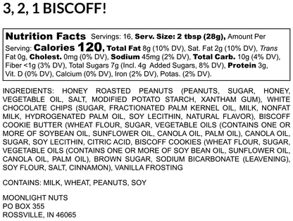 Nutrition facts and ingredients list for a Biscoff product on a white background
